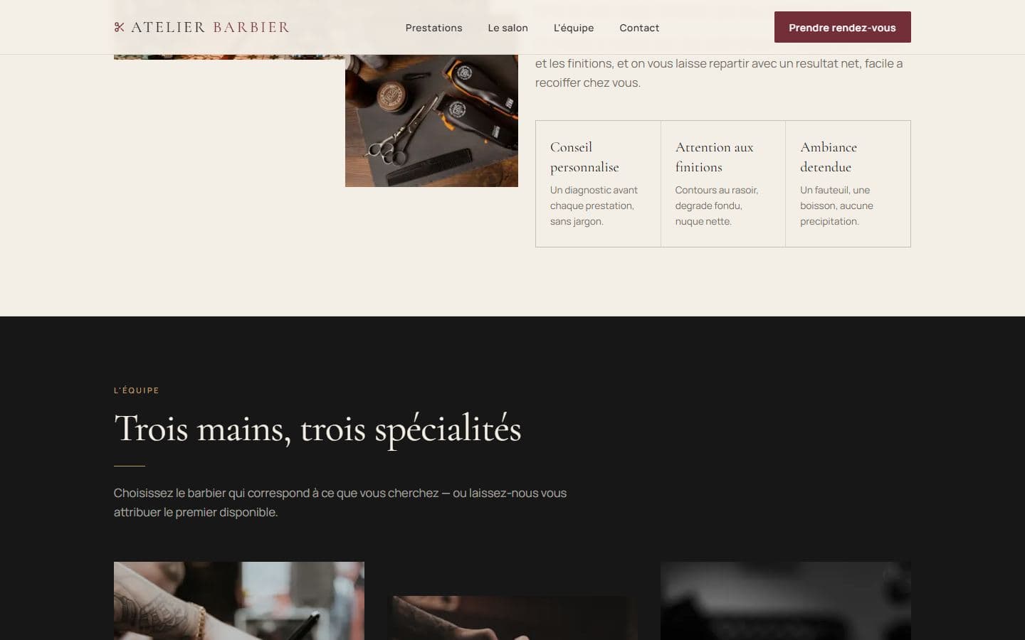 A section of the Atelier Barbier website