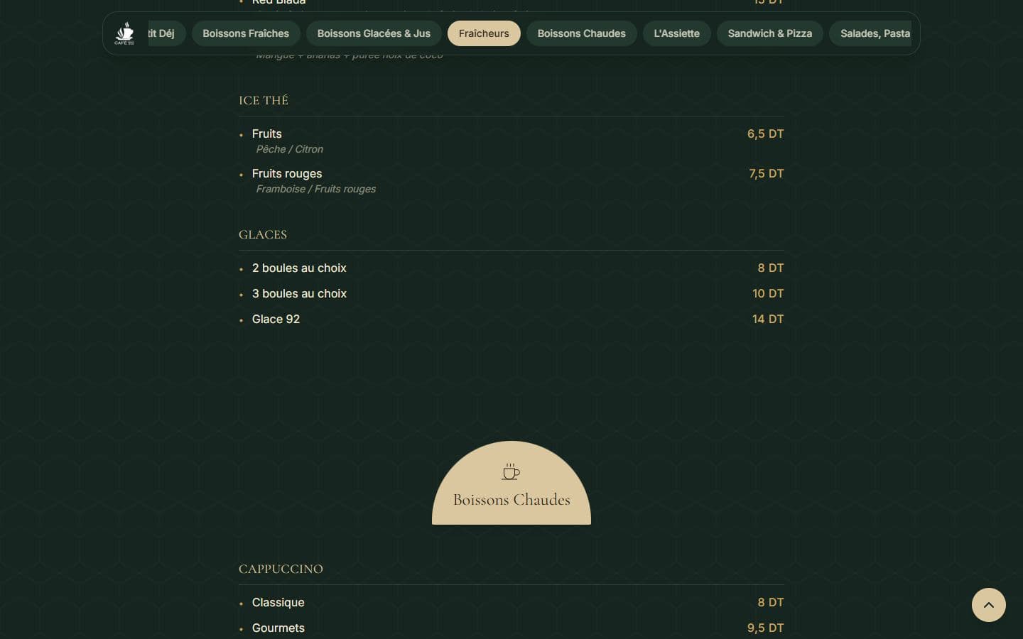 A section of the Café 92 website