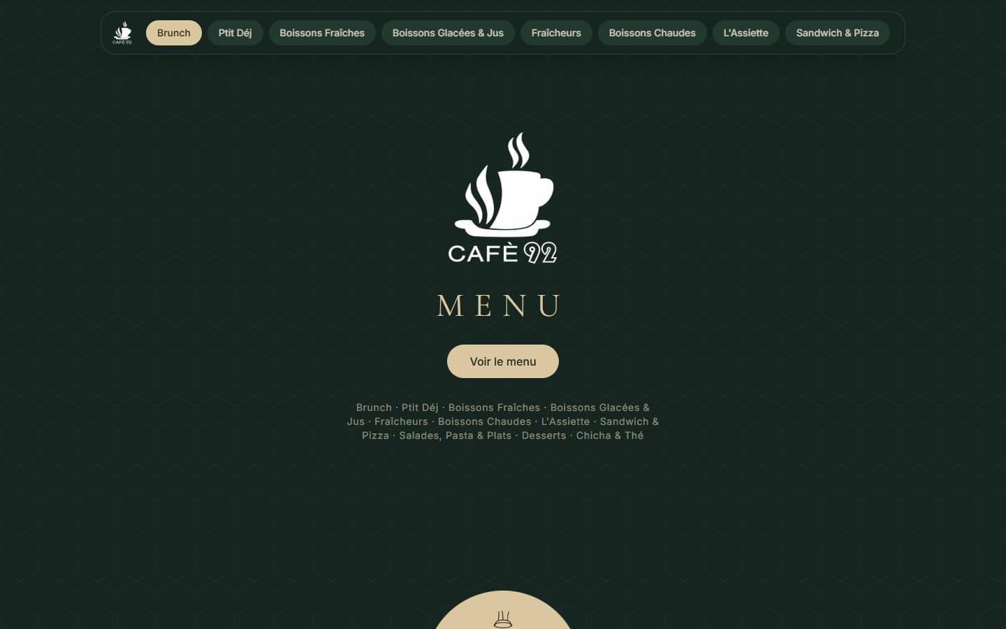 Café 92 website screenshot