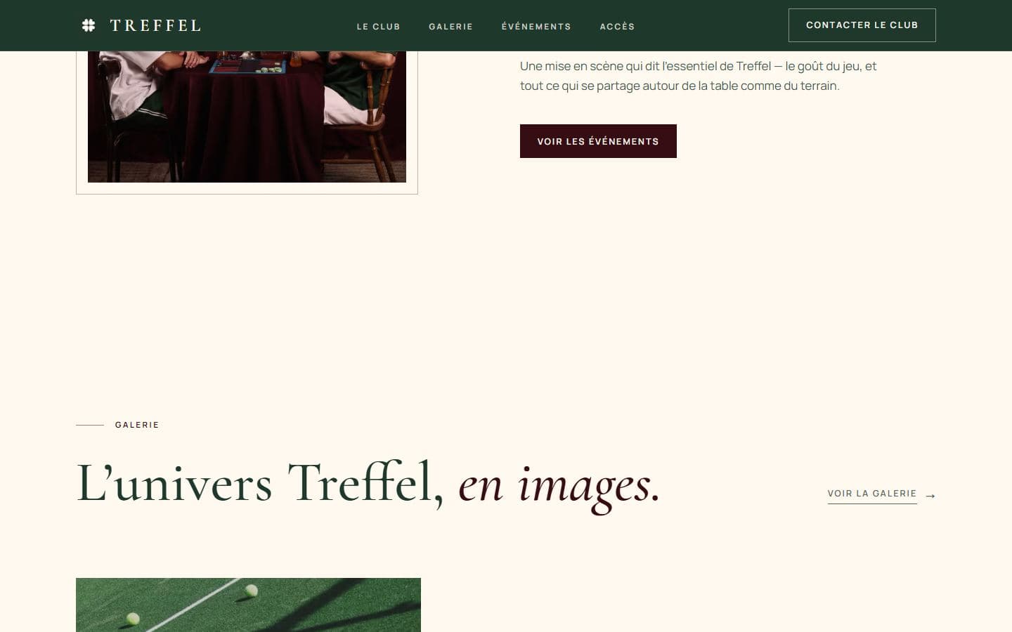 A section of the Treffel Padel Club website